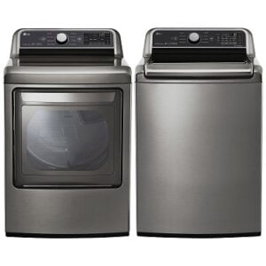 LG 5.8 Cu. Ft. HE WiFi TurboWash Top Load Washer & 7.3 Cu. Ft. Electric Steam Dryer WT7305CV/DLEX7300VE From New Country Appliances